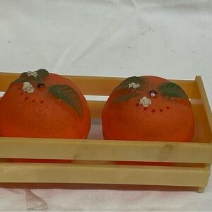 Vintage Fresh from Florida orange salt and pepper shakers with crate